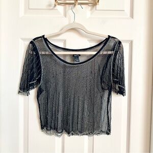 Black beaded sheer crop top